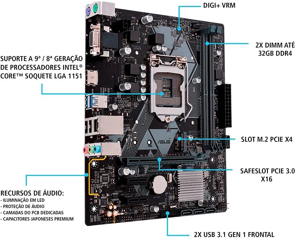 Placa-Mãe ASUS Prime - H310M-E R2.0/BR, Intel LGA 1151, mATX, DDR4