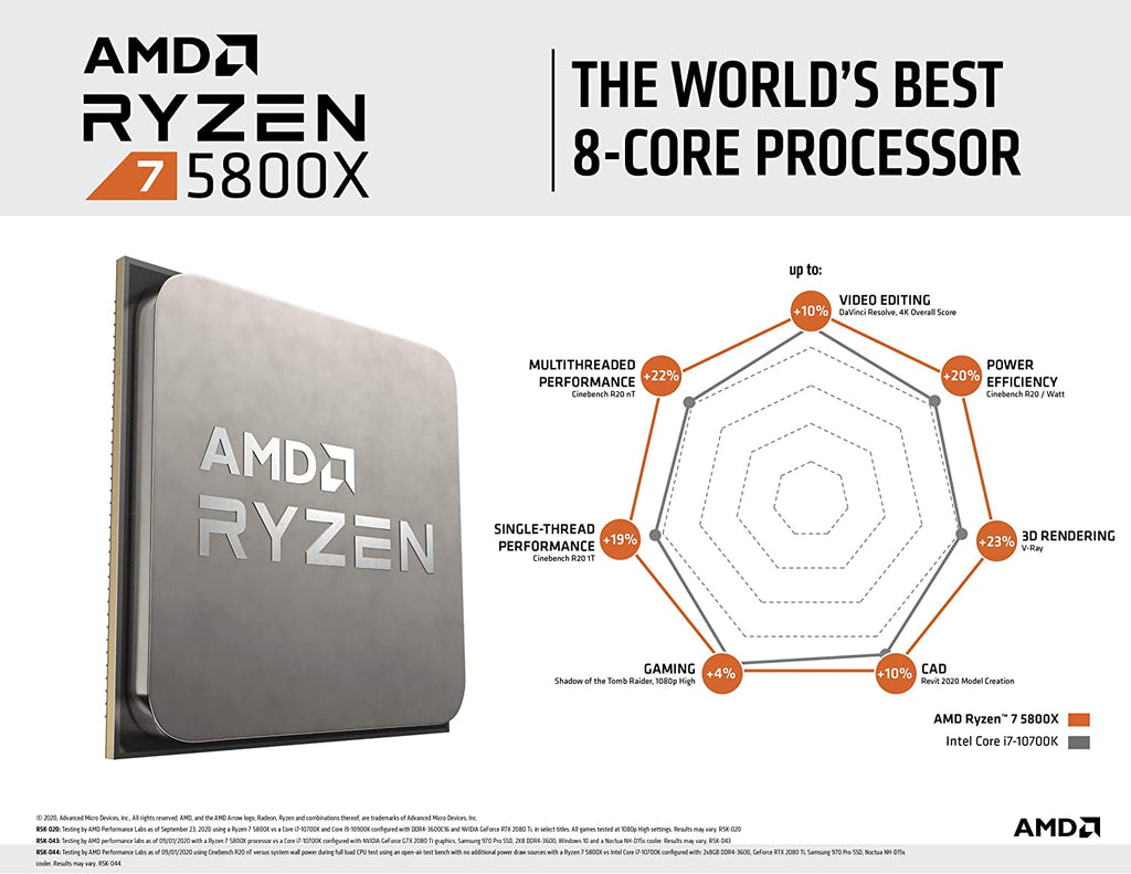 Processador AMD Ryzen 7 5800X, Cache 36MB, 3.8GHz (4.7GHz Max Turbo), AM4