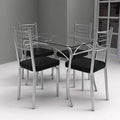 Conjunto de Mesa Tampo Vidro Lion com 4 Cadeiras Juliana Yescasa Cromado/Preto