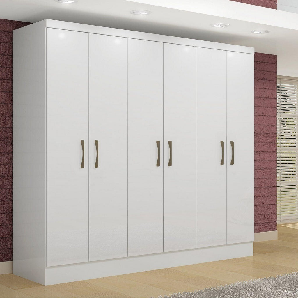 Guarda Roupa Casal 6 Portas 2 Gavetas Paris Espresso Móveis Branco