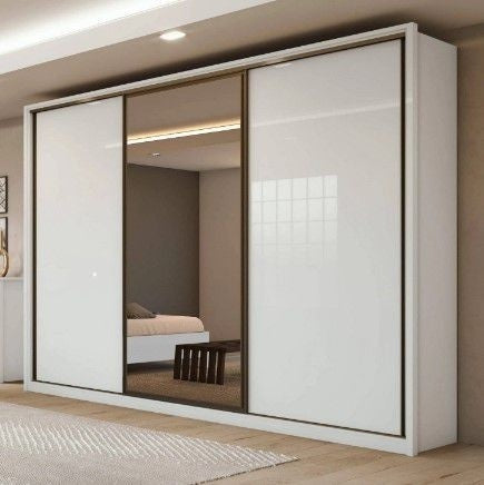 Guarda Roupa Casal Com Espelho 3 Portas 6 Gavetas Spazio Lopas Branco
