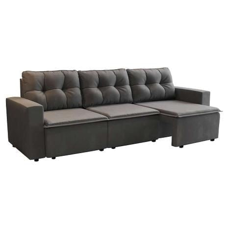Sofá 3 Lugares Retrátil Nairóbi Suede Grafite 210 cm