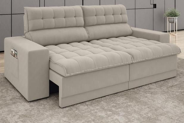 Sofá Omega Retrátil e Reclinável Velosuede Areia 2,30m (L)