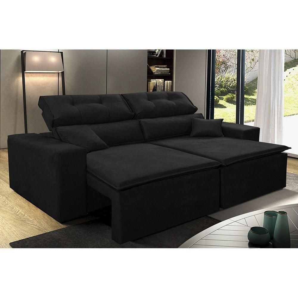 Sofá Retrátil e Reclinavel Taurus 1,87 Mts Tecido Suede Preto - Cama InBox